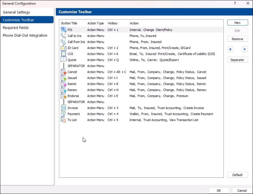 Customize Toolbar