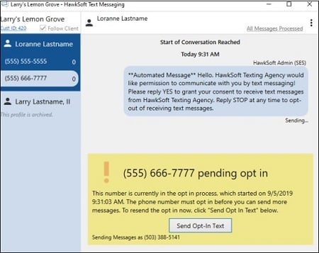 Sending opt-in texts within Client Texts