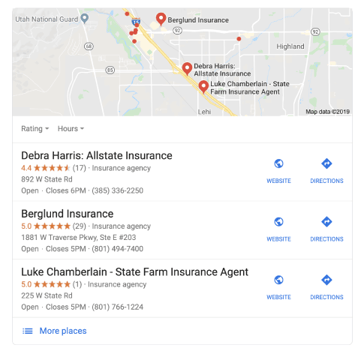 Google Map Pack with Google My Business listings