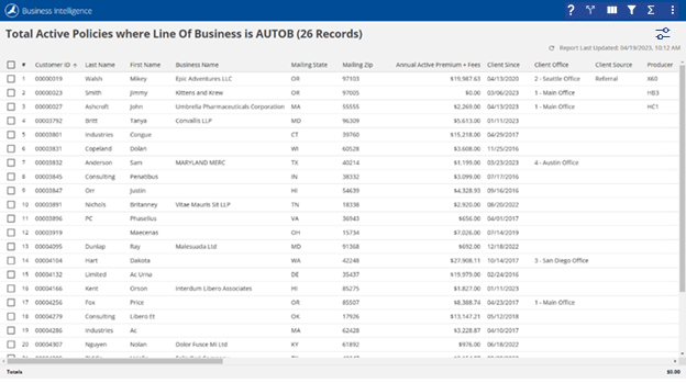 Quick Reports - Report View